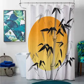 

Shower Curtains Tattoo Bamboo,Bamboos Across The Sun Aesthetic Japanese Culture Lifestyle Mystic Artwork, Orange Black White,W72