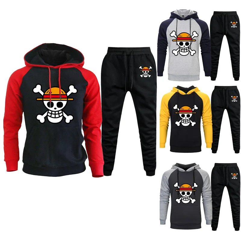 

Autumn Hoodies Men Sets Men Suits Sweatshirt Anime One Piece Patchwork 2 Pieces Set Men's Suits Tracksuit Pullover Sweatpants