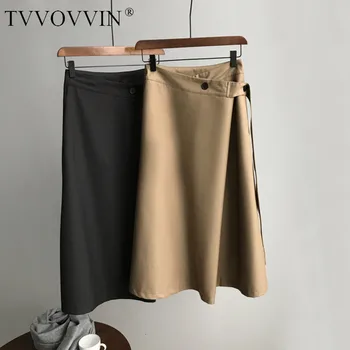 

TVVOVVIN 2019 Autumn Kitchen Model A Word Half-body Mid-Calf Skirt Woman Solid Color Concise Temperament Longuette Skirt L275