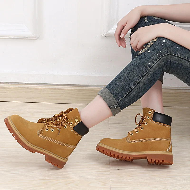 

SHOEMANAGER Cowhide Men Martin Boots round-Toe Rubber Sole Worker Boots Kick Short Boots
