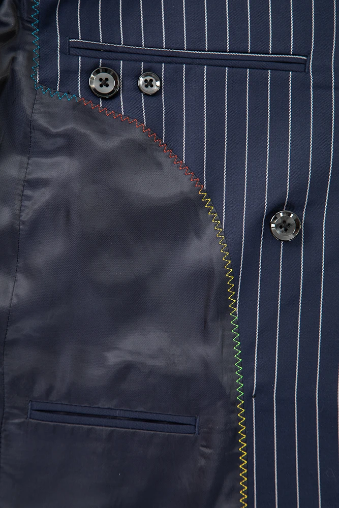 Шерстяной темно-синие полосы твидовый мужской костюм на заказ Ретро мужской свадебный Блейзер костюм 3 шт