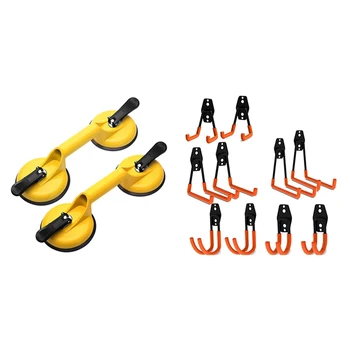 

2 Pcs Glass Suction Cups Heavy Duty Aluminum & 10 Pcs Wall Mounted Tool Holder Double Hooks for Ladders
