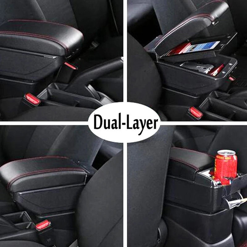 Для Mitsubishi Mirage Space Star- ящик для хранения подлокотник Подлокотник двухслойный черный кожаный пепельница