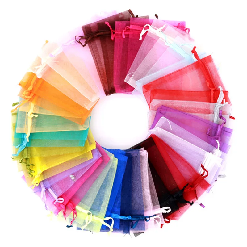 

100pcs 30x40cm Big Sheer Organza Solid Color Gift Bags for Jewelry Packing Wedding Party Decoration