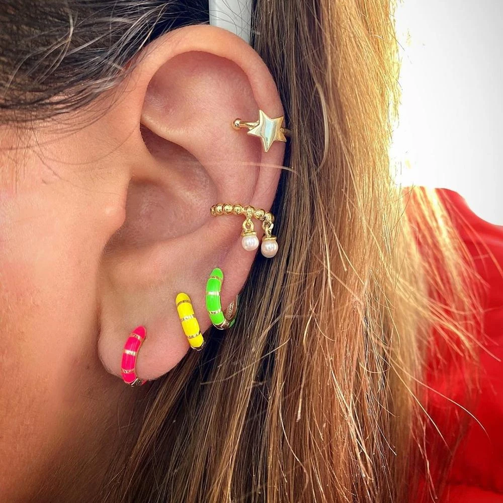 Mini pendientes de aro pequeños mujer y niña, joyería de color dorado, esmalte de neón novedad de verano 2020|Pendientes de aro| - AliExpress