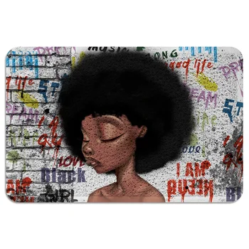 

African Girl Street Graffiti Wall Durable Rubber Door Mat Waterproof Easy Clean Mats Entry Patio Home Decor Rugs Doormat