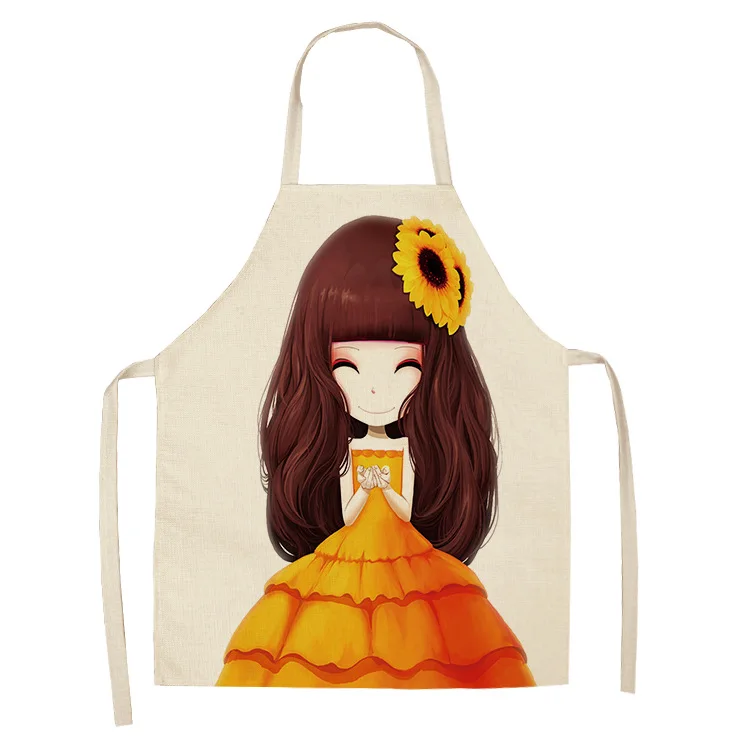Little Girls Aprons Cotton Linen Lovely Girl Printed Kitchen Aprons for Women Home Cooking Baking Waist Bib Pinafore