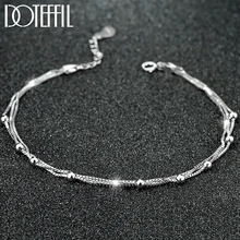 DOTEFFIL 925 Sterling Silver Box Chain 3mm Bead Anklet For Women Wedding Engagement Party Fashion Charm Jewelry DOTEFFIL 925 Sterling Silver Box Chain 3mm Bead Anklet For Women Wedding Engagement Party Fashion Charm Jewelry