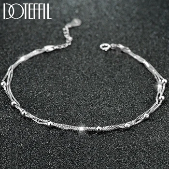 

DOTEFFIL 925 Sterling Silver Box Chain 3mm Bead Anklet For Women Wedding Engagement Party Fashion Charm Jewelry