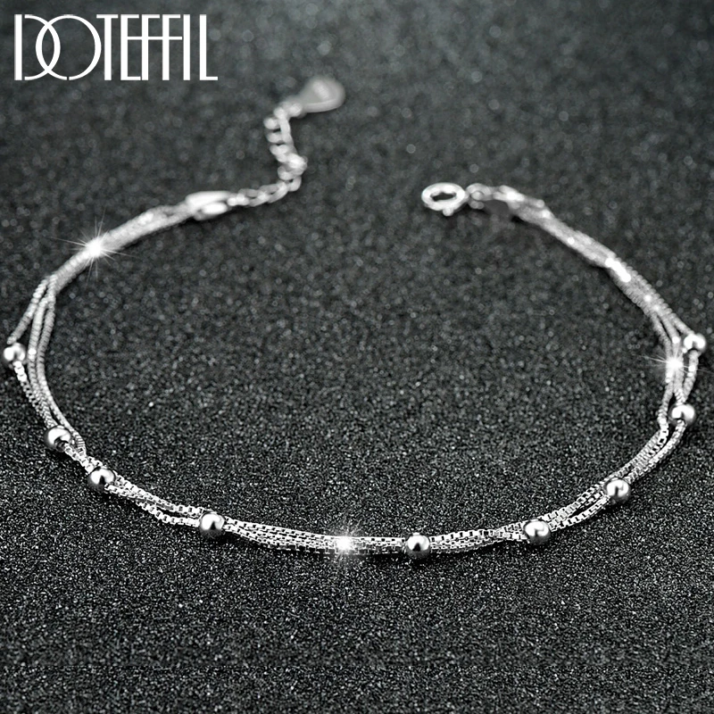 DOTEFFIL 925 Sterling Silver Box Chain 3mm Bead Anklet For Women Wedding Engagement Party Fashion Charm Jewelry DOTEFFIL 925 Sterling Silver Box Chain 3mm Bead Anklet For Women Wedding Engagement Party Fashion Charm Jewelry