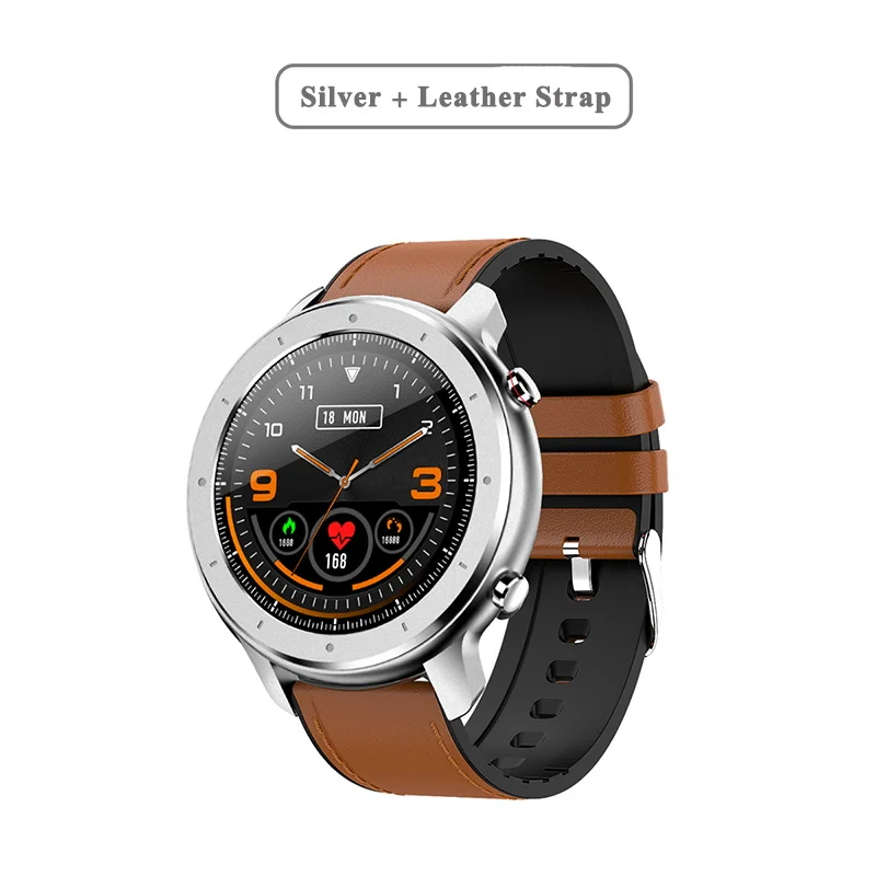 Silver Leather band IP68 Водонепроницаемые спортивные Смарт-часы для мужчин и женщин полный круглый сенсорный экран умный Браслет фитнес-трекер умные часы для Android IOS - Цвет: Silver Leather band