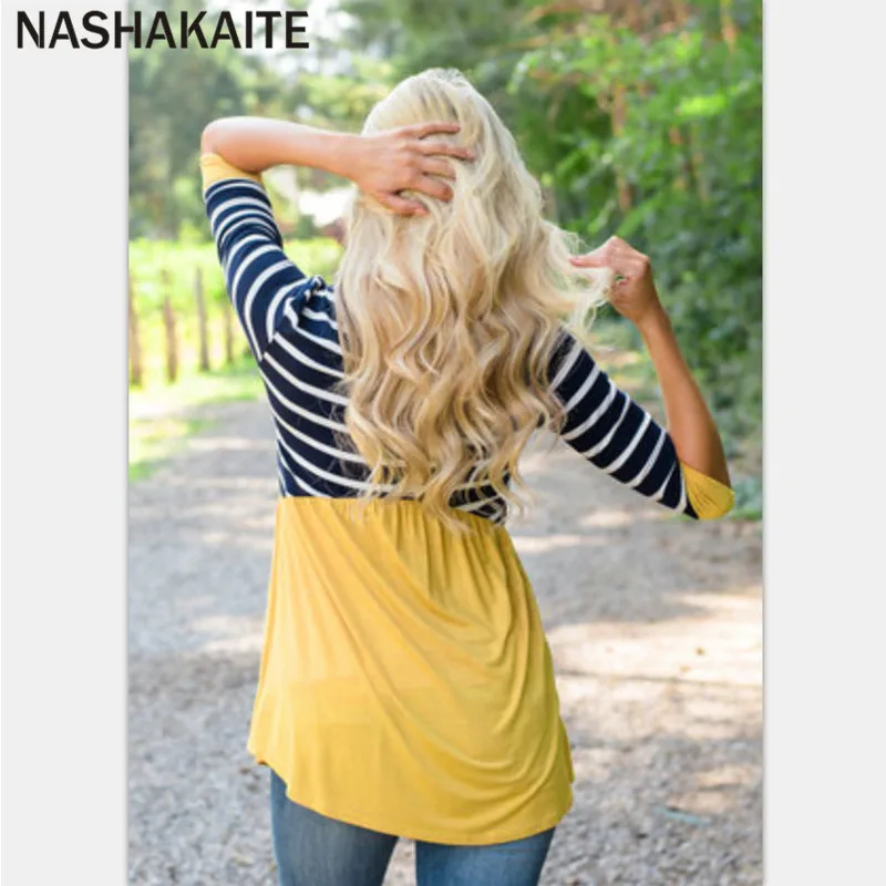 NASHAKAITE/одинаковые комплекты для семьи полосатая Лоскутная футболка с длинными рукавами для мамы и дочки От 1 до 10 лет Одежда для мамы и ребенка одежда для всей семьи