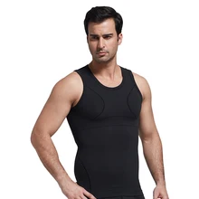 Men Body Shaper Shirt Tummy Control Shapewear Sheath Belly T-shirt Round Neck Shaper Solid Color Top Seamless Body Shaping Vest