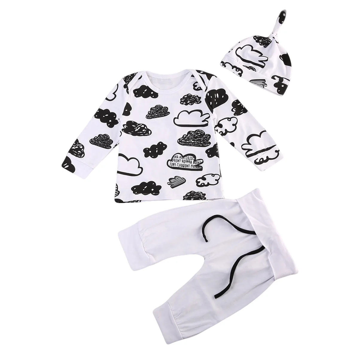 Одежда для новорожденных девочек из 3 предметов Топ для маленьких мальчиков, футболка и штаны комплекты одежды с рисунком облака для детей от 0 до 24 месяцев