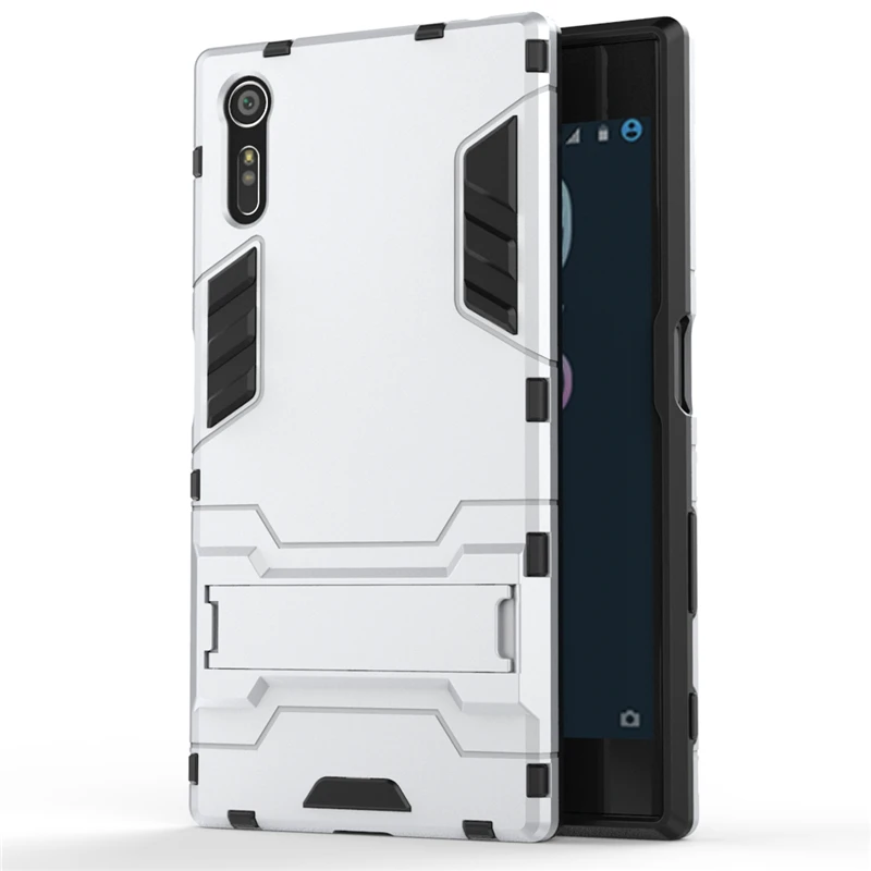 Silver Yuhashi Броня противоударный жесткий чехол-подставка для sony XZ держатель для телефона задняя крышка чехол для sony XZ бампер Funda - Цвет: Silver