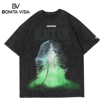 

Bonita Vida Retro Washing Water Men T-Shirts 2020 Summer Cotton Hip Hop Loose Harajuku Cotton Short Sleeve Tops Tee Streetwear