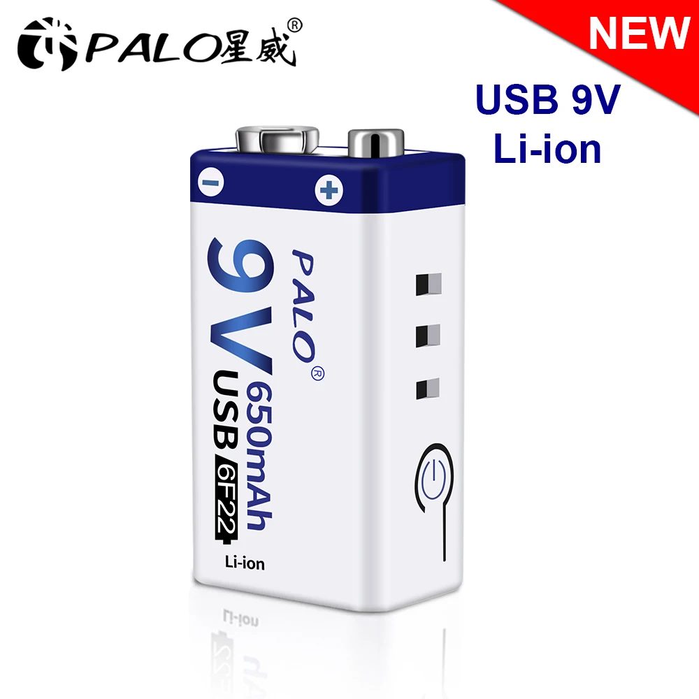 Литий ионная аккумуляторная батарея Palo 9 В с micro usb и быстрой зарядкой 6F22 650 мА · ч
