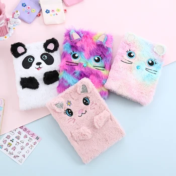 

Student Cartoon Fur Notebook With Lined PU Cute Diary Book For School Creative Animal Hardcover Notepad Girl Stationery Diary