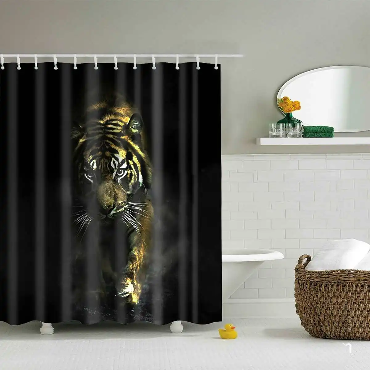 Tiger pattern Shower Curtain Bathroom Waterproof Polyester Fabric with 12 Hooks 