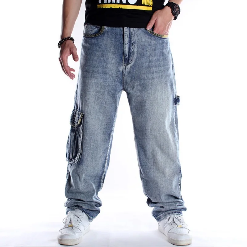 Hip Hop Jeans Men Side Pockets Denim Overalls Men Denim Jeans Pants Harem Men's Jeans Big Size 44 46 Baggy Loose Fit Male Jeans - Image 5