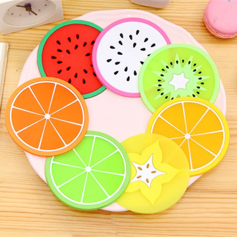 

7pc/set Colorful Mini Coaster Hot Silicone Cup Mat Placemat Stand Hot Fruit Drink Pad for Kitchen Pad Slip Holder
