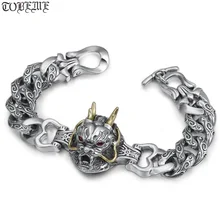 Ручной работы, настоящий 925 серебряный браслет с драконом, винтажный 925 пробы, мощный мужской браслет, тайский серебряный браслет в стиле хип-хоп, панк
