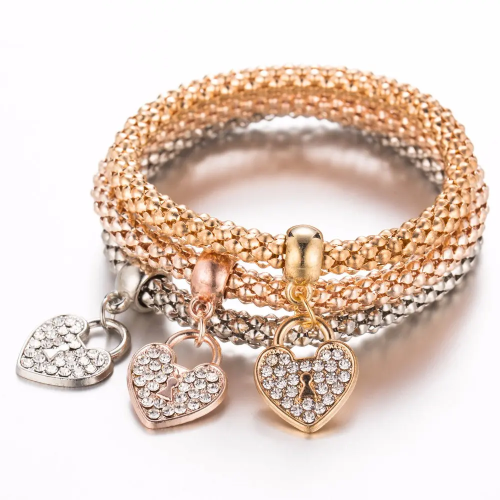 3 шт./компл. листья из кристаллов Корона шарма сердца Браслеты& Bangles, смесь цветов слона Совы Подвески Стразы Браслеты для Для женщин - Окраска металла: S065
