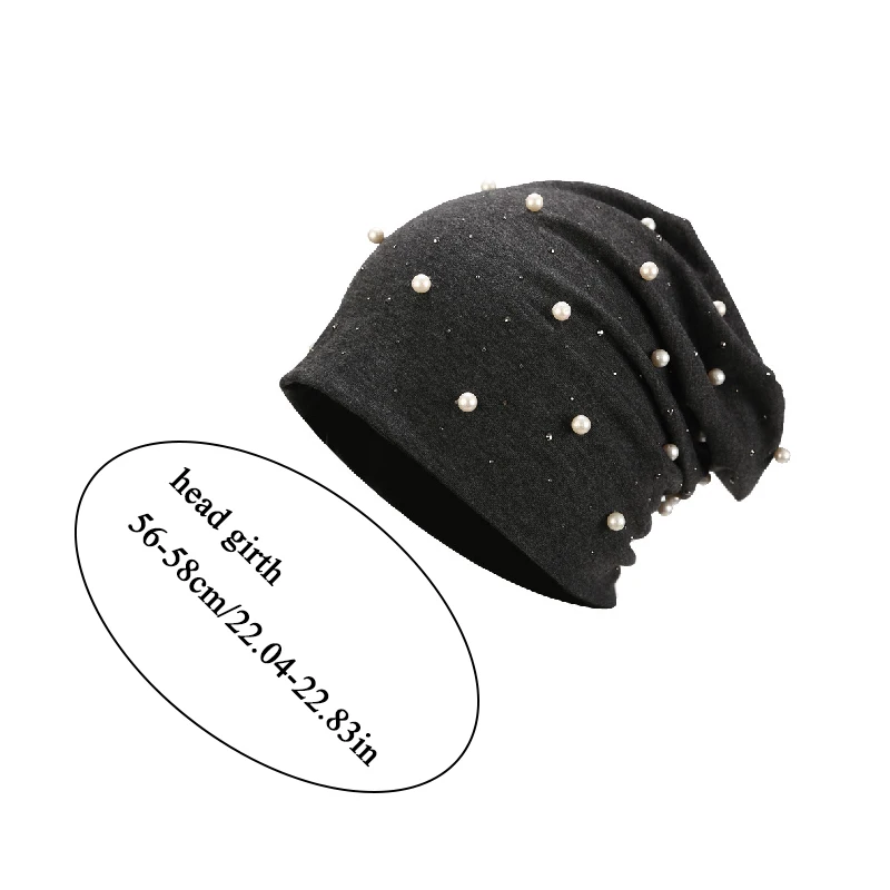 New Fashion Pearl Women Skullies Beanies Winter Women's Hat Solid Color Female Beanie Soft Bonnet Warm Girls Cotton A Cap