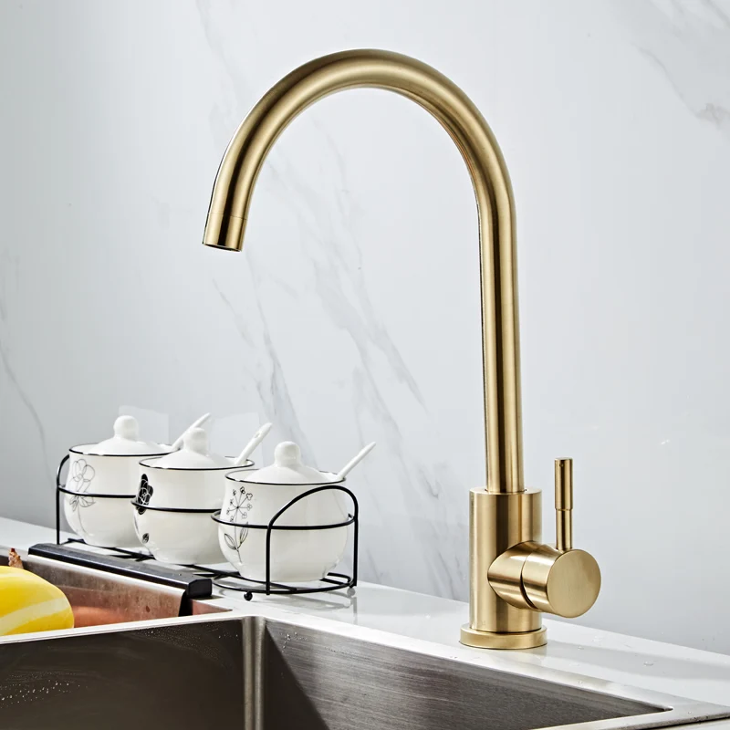 Tuqiu Kitchen Faucet Swivel Stainless Steel Sink Faucet Rotating Bathroom Faucet Sink Basin Mixer Tap Brushed Gold Sink Tap