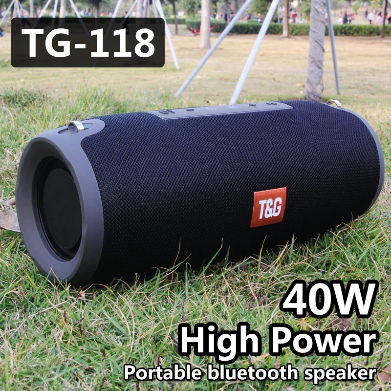 Портативная беспроводная звуковая коробка TG118 высокой мощности 40 Вт бас Bluetooth