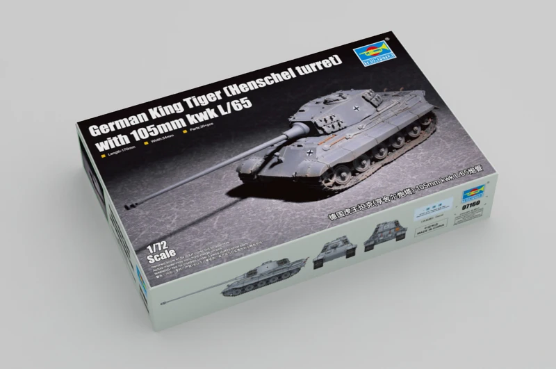 

Trumpeter 07160 1/72 German King Tiger (Henschel turret) with 105mm kWh L/66 Tank Military Plastic Assembly Building Model Kit