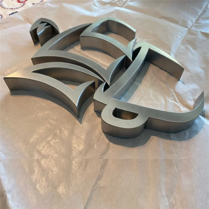 Custom Outdoor Metal letters for Cafe shop name sign, brushed satin stainless steel store signage letters