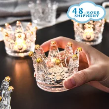 Candelabro de cristal con forma de corona para decoración del hogar, taza de cristal, mesa de sala de estar, candelabros nórdicos