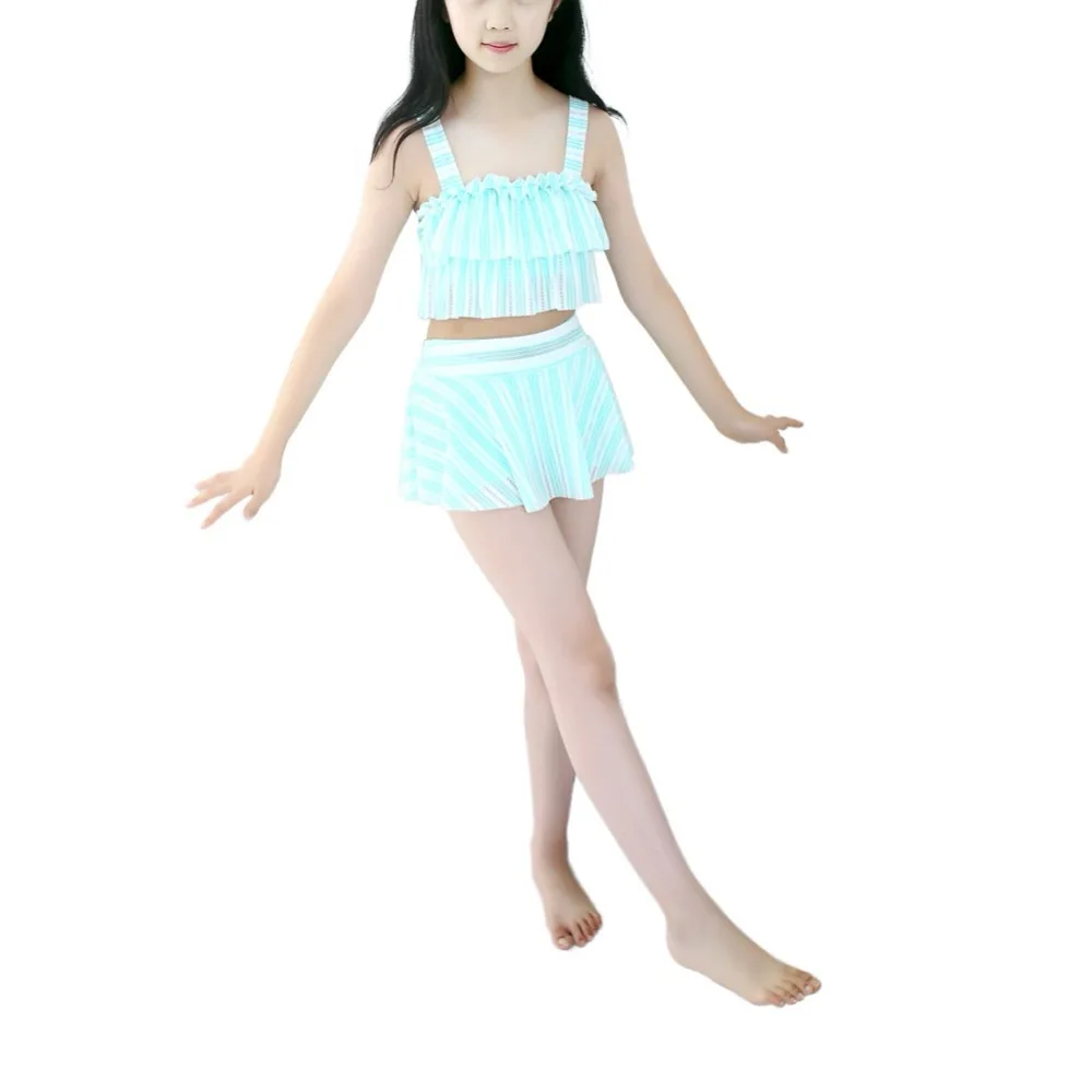 

Summer Children Girls Stripe 2 Pieces Swimwear Swimsuits Beach Wear Tops Skirts Set