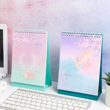 

New Vertical Elk Pattern Standing Paper 2020 Double Coil Calendar Memo Daily Schedule Table Planner Yearly Agenda Desk Organizer