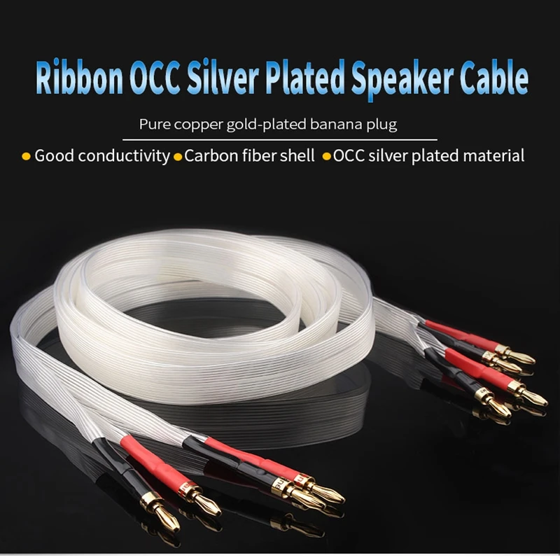 US $31.87 Fever HiEnd Ribbon Audio Speaker Cable OCC Silver Plated Carbon Fiber Rhodium Plated Plug Pure Copper Gold Plated Plug