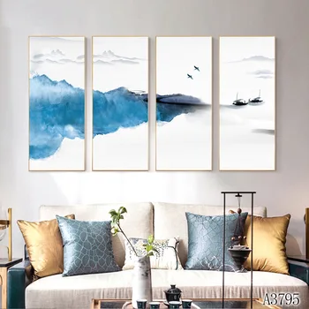 

OUCAG 4 Pieces Natural Landscape Cuadros Canvas Painting Modern Scandinavia Posters and Prints Wall Art Pictures For Living Room