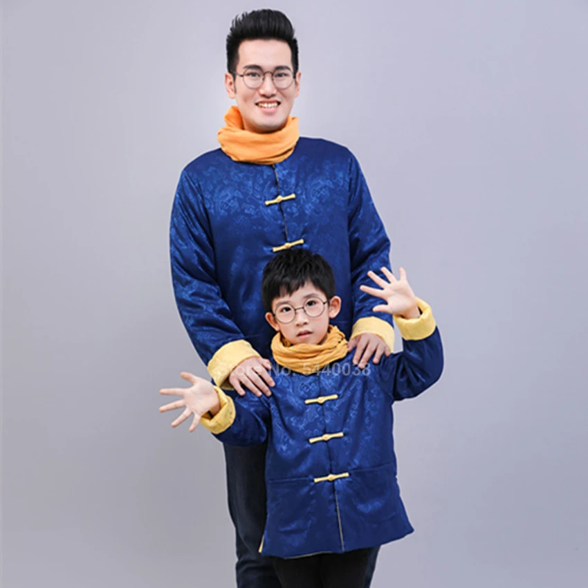 One blue jacket Одежда для родителей и детей на год китайские традиционные костюмы костюм для мужчин, женщин, детей, мальчиков и девочек зимнее двустороннее плотное пальто - Цвет: One blue jacket