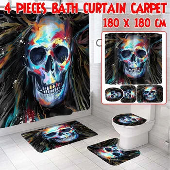 

3D Skull Printing Bathroom Curtain Polyester Fabric Bath Shower Curtain Bathroom Non-Slip Mat Rug Kit Bathroom Decor