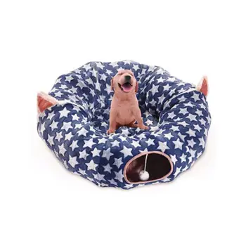 

Plush Cat Dog Tunnel Bed with Cushion Tube Toy Collapsible Puzzle Toy for Kitten PXPC
