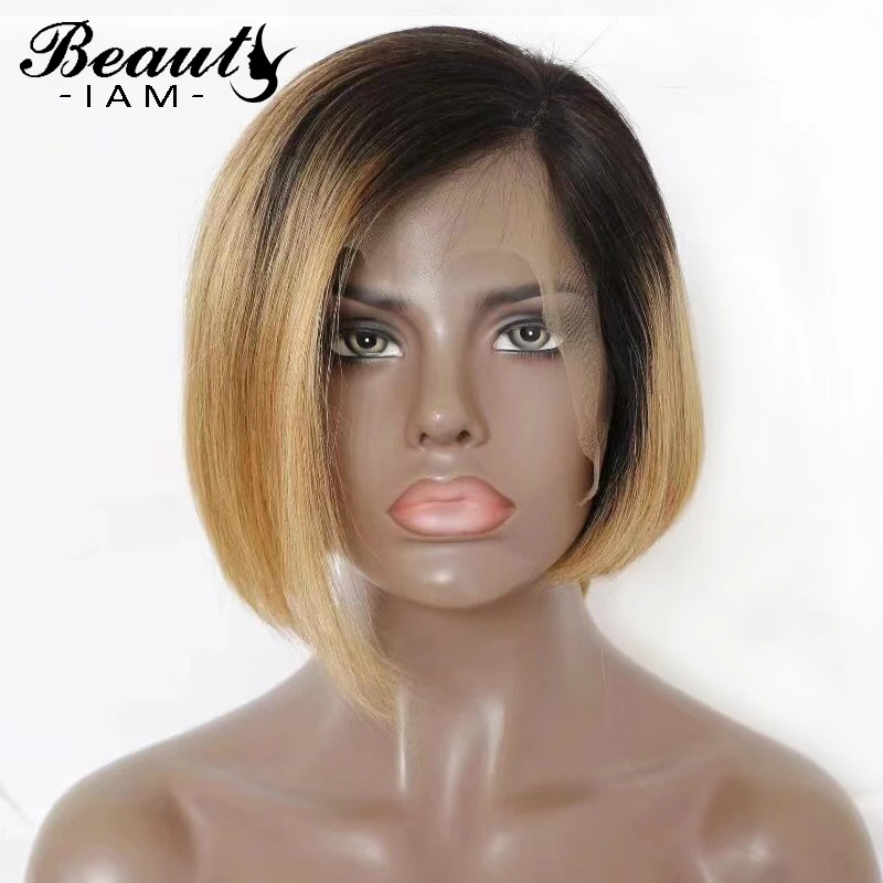 

1B/27 Ombre Short Bob Wig Straight Lace Front Human Hair Wigs For Women Honey Blonde Brazilian Remy Lace Front Wig Pre Plucked