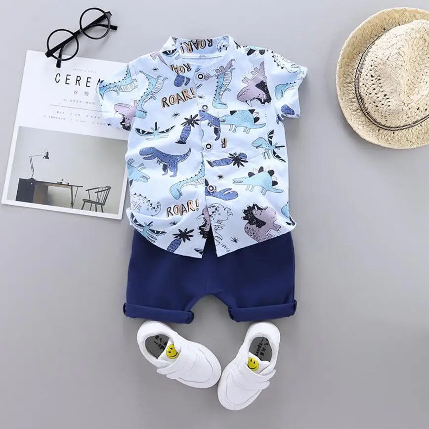 New Summer Baby Boys Clothes Short-sleeved dinosaur shirt+ Pants 2Pcs suit For 1-3 yrs Children clothing | Детская одежда и обувь