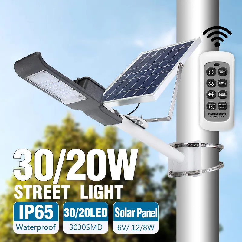 

20W 30W Outdoor Solar Street Light with Pole Light Sensor+Remote Control Waterproof Solar Floodlight for Yard Wall Garden