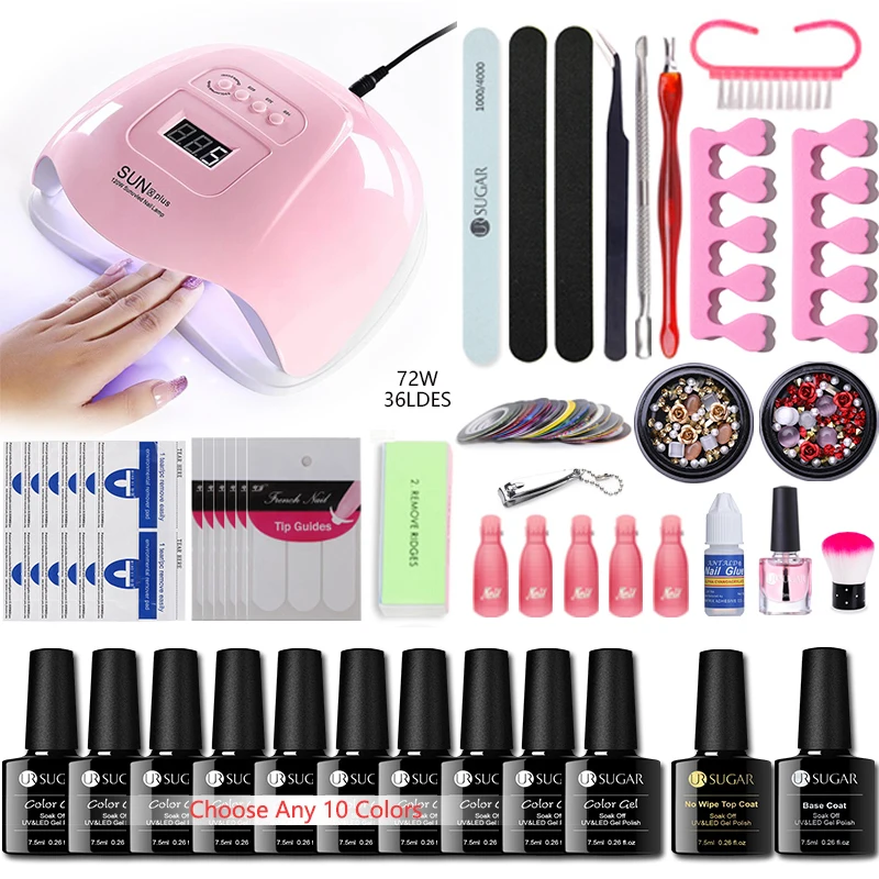 Conjunto de Gel de Unha com Qualquer Conjunto da Lâmpada Broca do Unha Arte do Unha Extensão do Prego Cores Unha Polonês Conjunto Kit 36 w uv Elétrica Conjuntos 10 - 20 Gel 5 Conjunto de gel de unha com qualquer