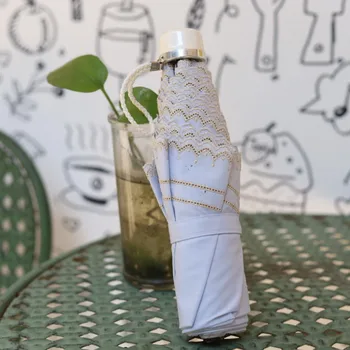 

Light blue fresh cotton cloth Phnom Penh embroidery women umbrella three folding umbrella windproof strong umbrella