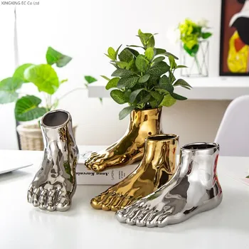 

Creative Gilded Foot Model Vase Flower Pot Decoration Modern Golden Ceramic Living Room Garden Flower Vase Crafts Ornaments