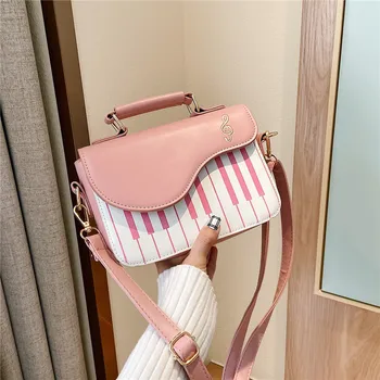 

Women Shoulder Bag Contrast Embroidered PU Commuter Leather Handbag Fashionable Wild Girl Sweet Personality Piano Note Satchel
