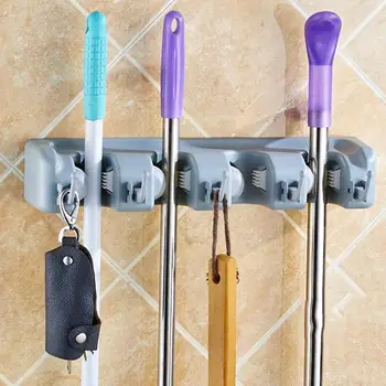 

Bathroom Wall Mounted Mop Organizer Holder Brush Storage Rack Kitchen Clip Seamless Mop Hook Clip Card Holder