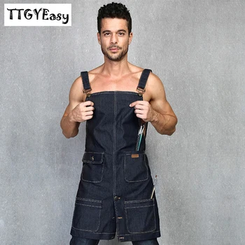 

2020 Aprons Denim Cowboy Uniform Unisex Adult Jeans Aprons for Woman Men's Male Lady's Kitchen Cooking Pinafores Print Logo