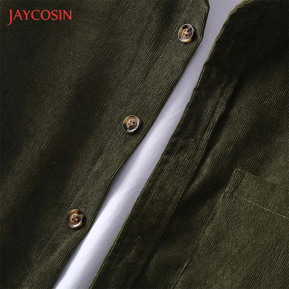 Joycosin, осенне-зимняя мужская рубашка, повседневная мужская одежда, однотонная Вельветовая рубашка с длинным рукавом и воротником с лацканами, мужская рубашка с карманами, уличные Топы